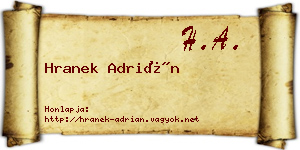 Hranek Adrián névjegykártya